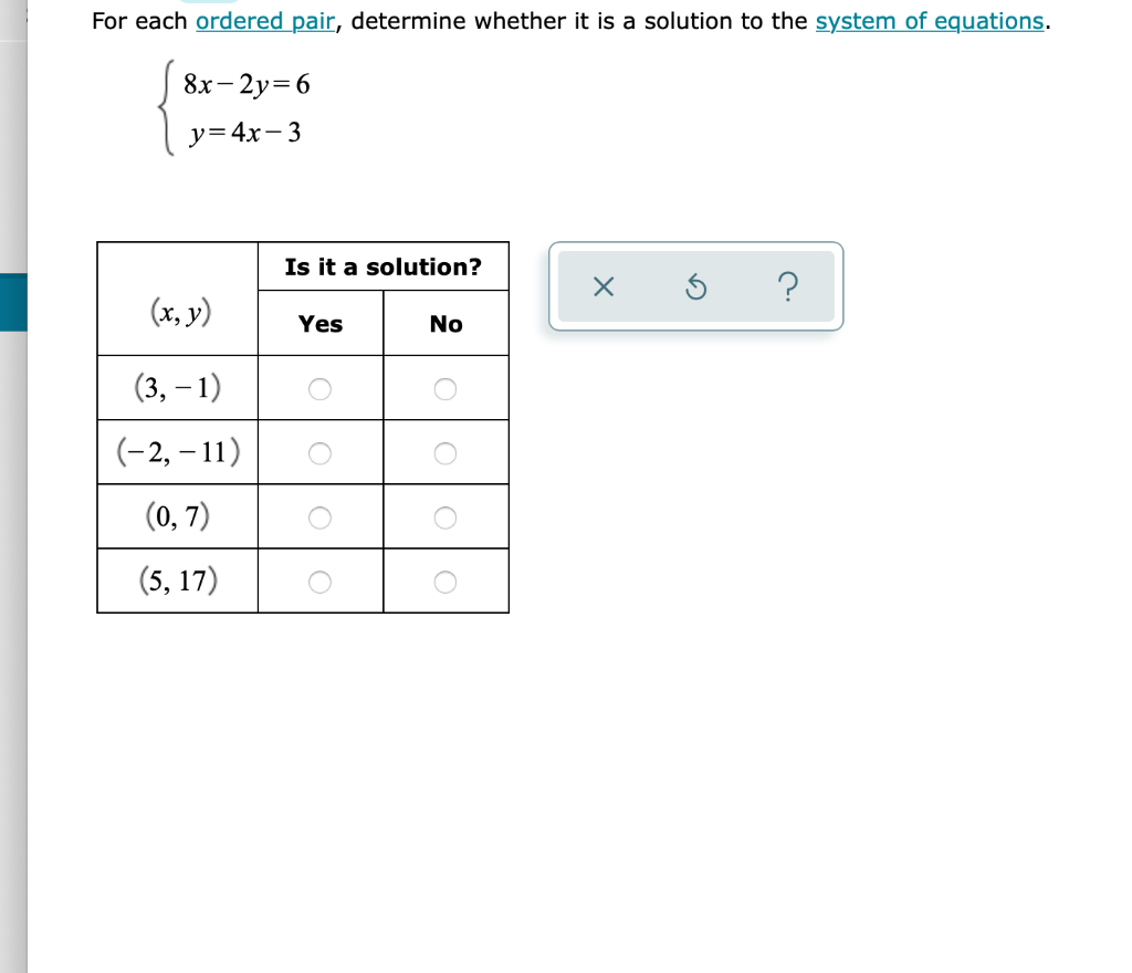 Solved For each ordered pair, determine whether it is a | Chegg.com