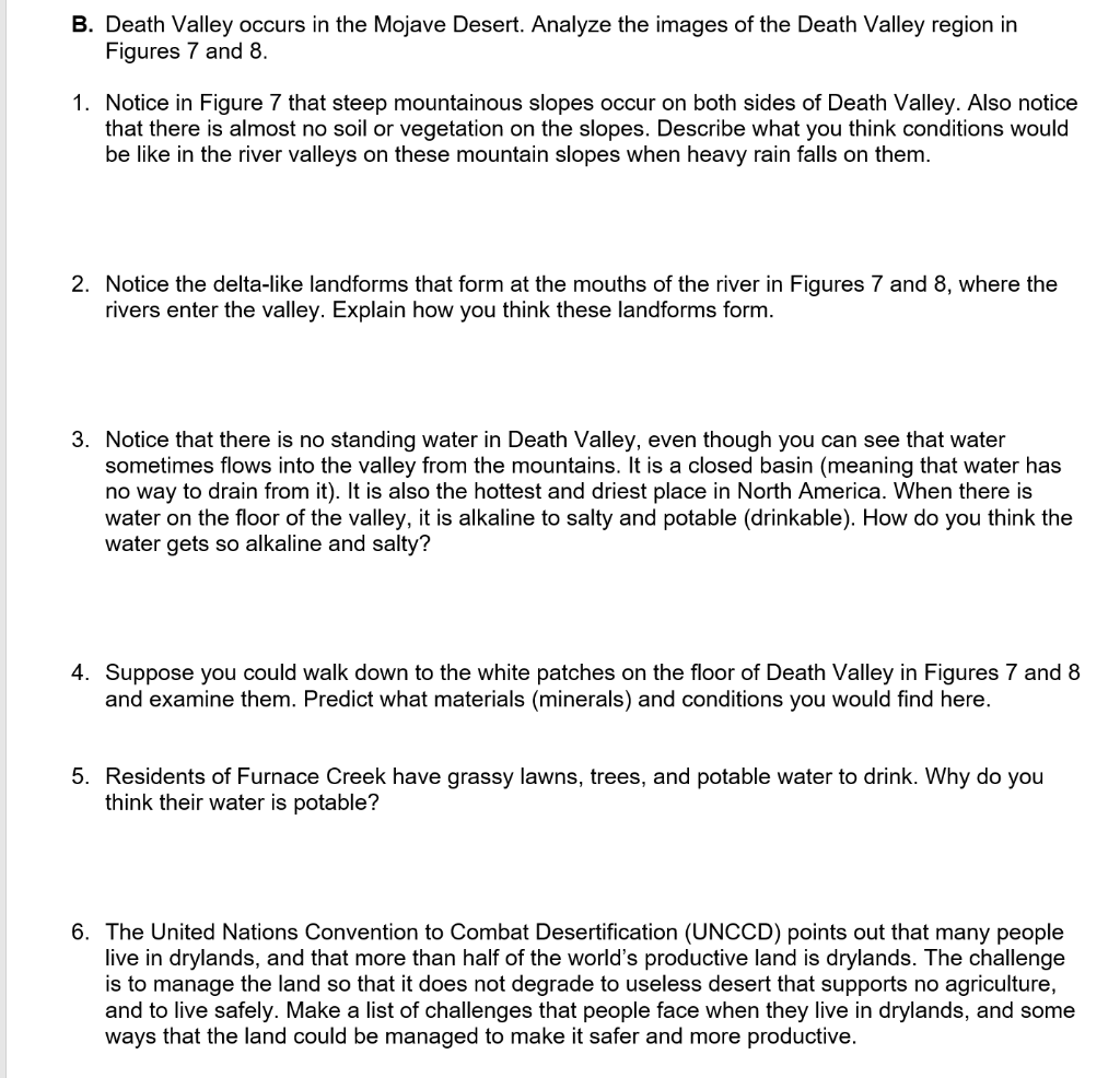 Solved B. Death Valley occurs in the Mojave Desert. Analyze | Chegg.com