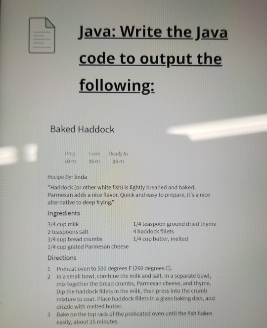 Solved Java: Write the Java code to output the following: | Chegg.com