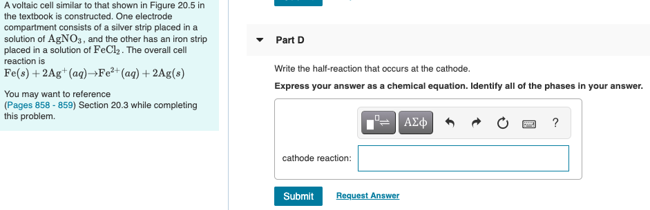 Solved Part A A voltaic cell similar to that shown in Figure | Chegg.com