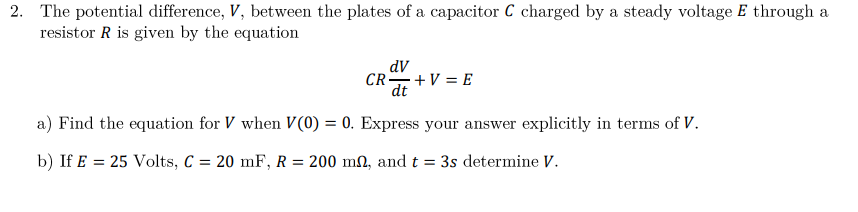 Solved The potential difference, V, between the plates of a | Chegg.com