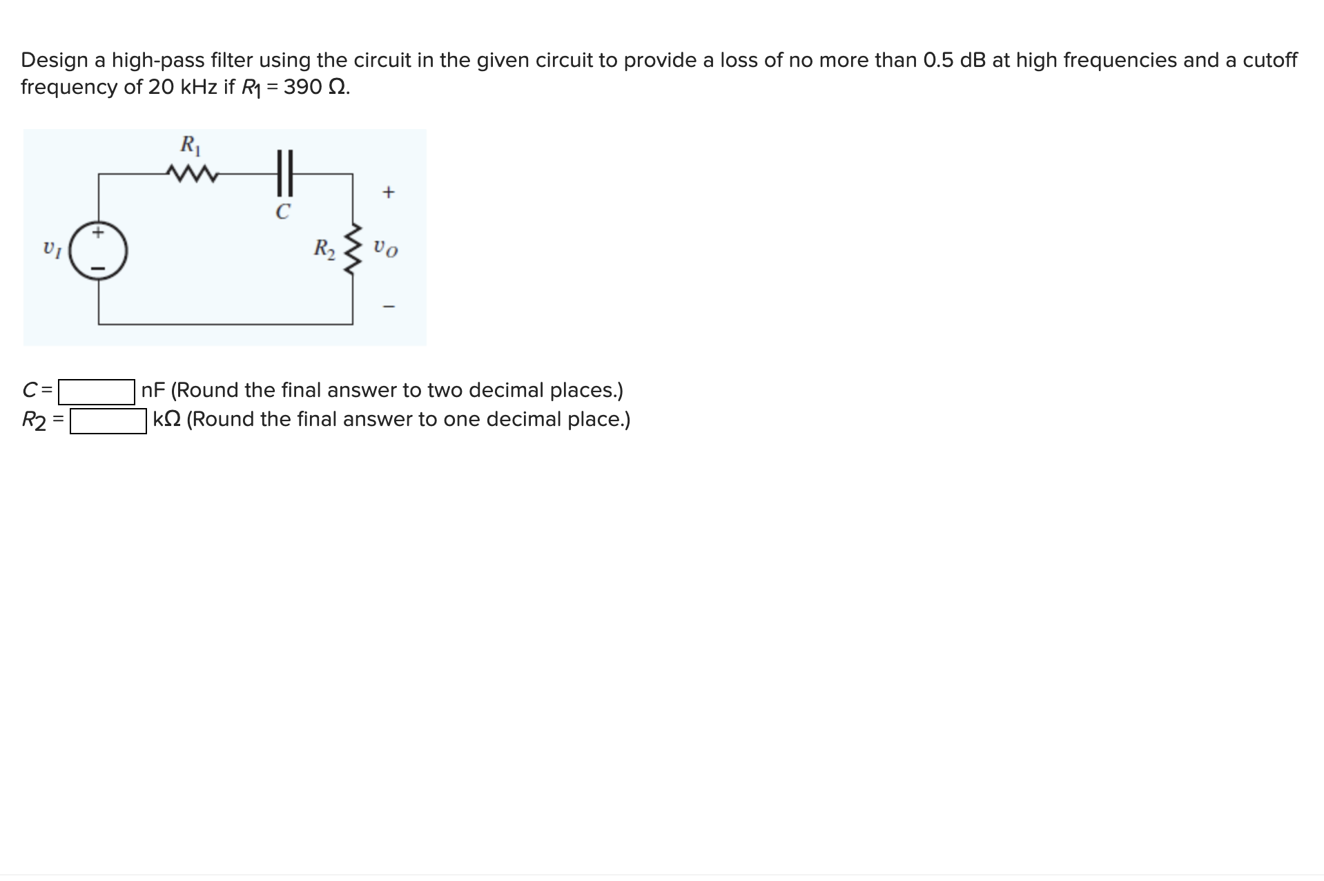 Solved Design a high-pass filter using the circuit in the | Chegg.com