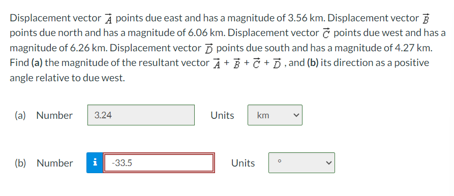 Solved Displacement vector vec(A) ﻿points due east and has a | Chegg.com