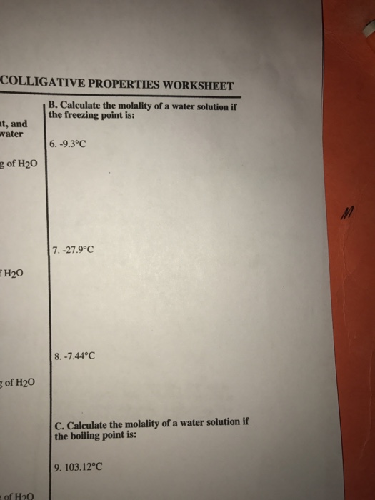 Colligative Properties Of Solution Worksheet