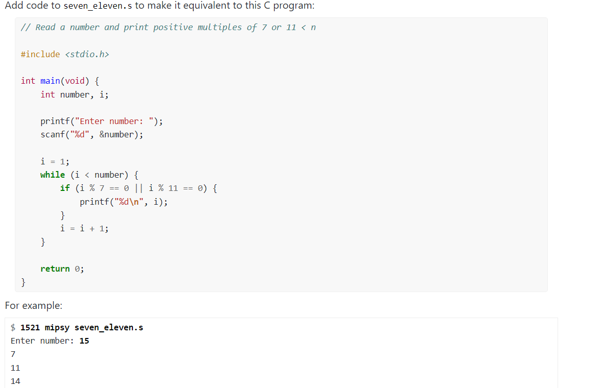 Solved Add code to seven_eleven.s to make it equivalent to | Chegg.com