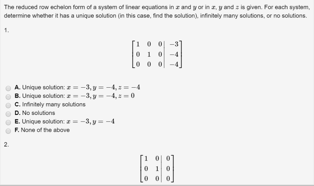 Solved The reduced row echelon form of a system of linear Chegg