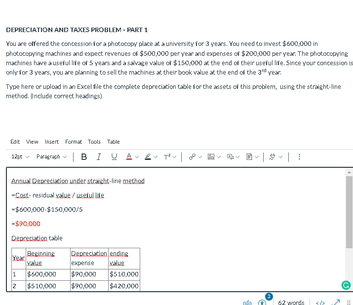 Solved DEPRECIATION AND TAXES PROBLEM - PART 1 You are | Chegg.com