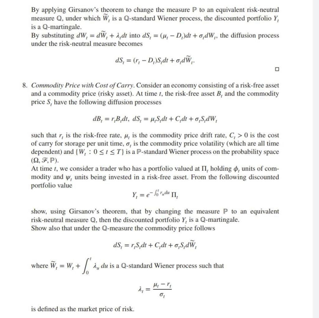 Solved By Applying Girsanov S Theorem To Change The Measure Chegg Com