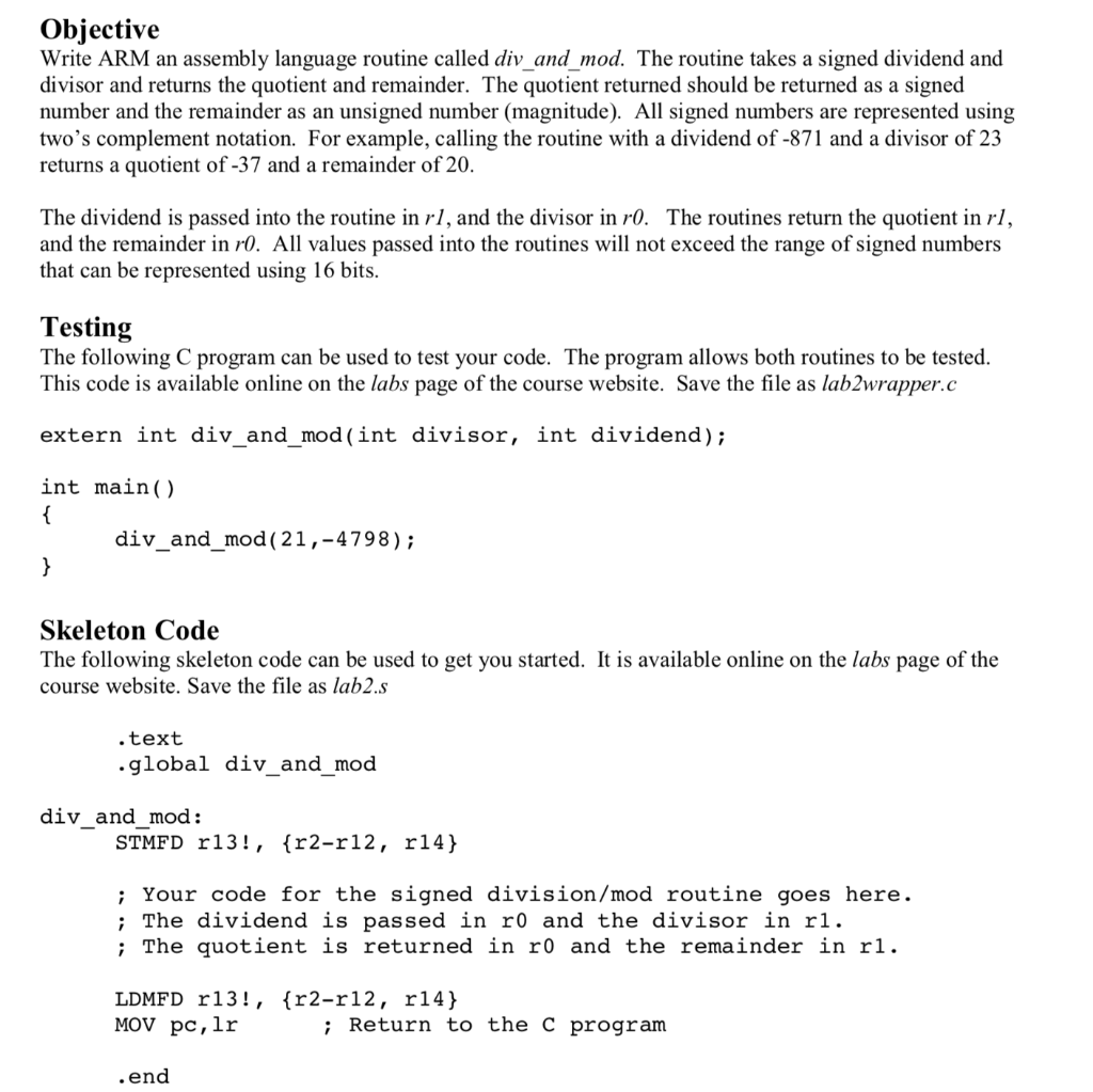 Solved Objective Write ARM an assembly language routine Chegg