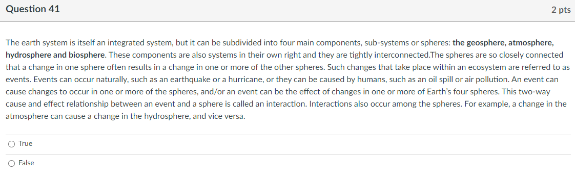 Solved The earth system is itself an integrated system, but | Chegg.com
