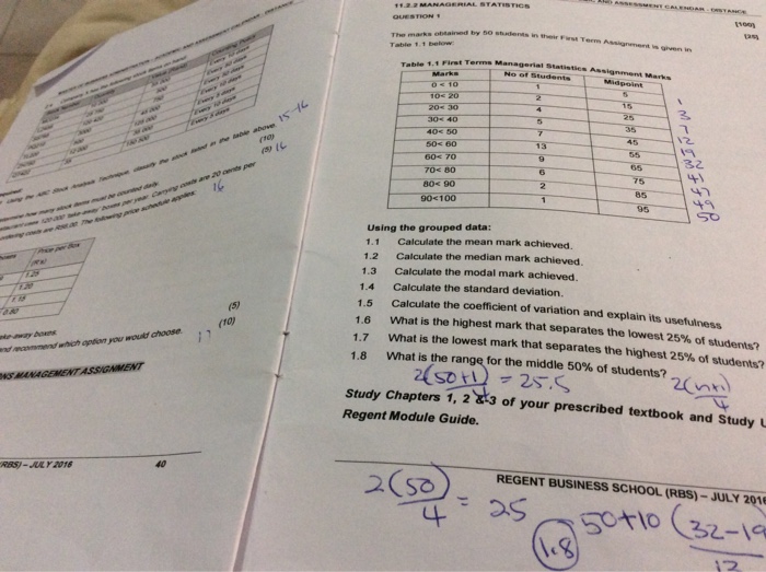 Solved The marks obtained by 50 students in their first