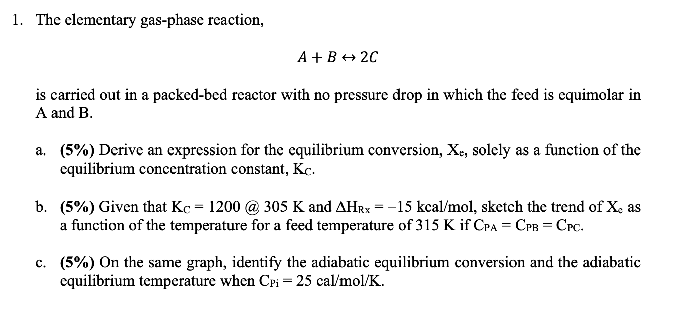 Solved 1. The Elementary Gas-phase Reaction, A + B H 2C Is | Chegg.com