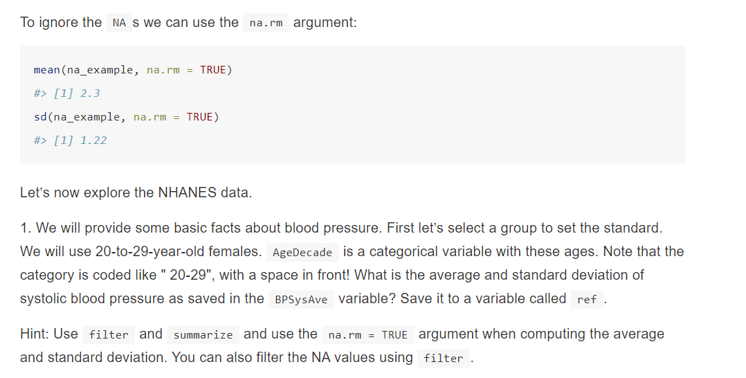 Solved To ignore the NA S We can use the na.rm argument: | Chegg.com
