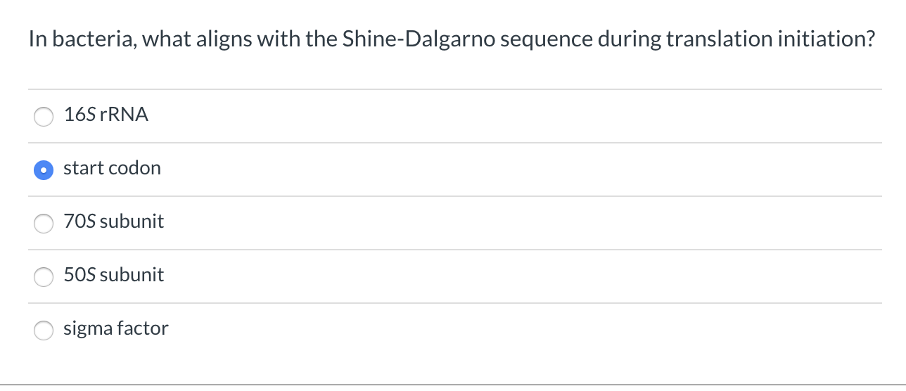 Solved In bacteria, what aligns with the ShineDalgarno