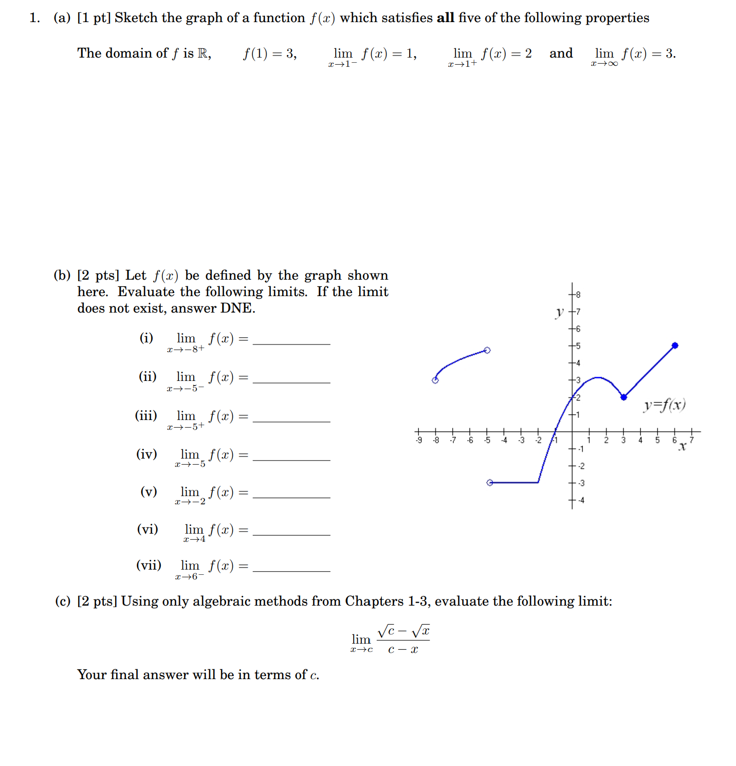 Solved 1. (a) [1 pt] Sketch the graph of a function f(x) | Chegg.com