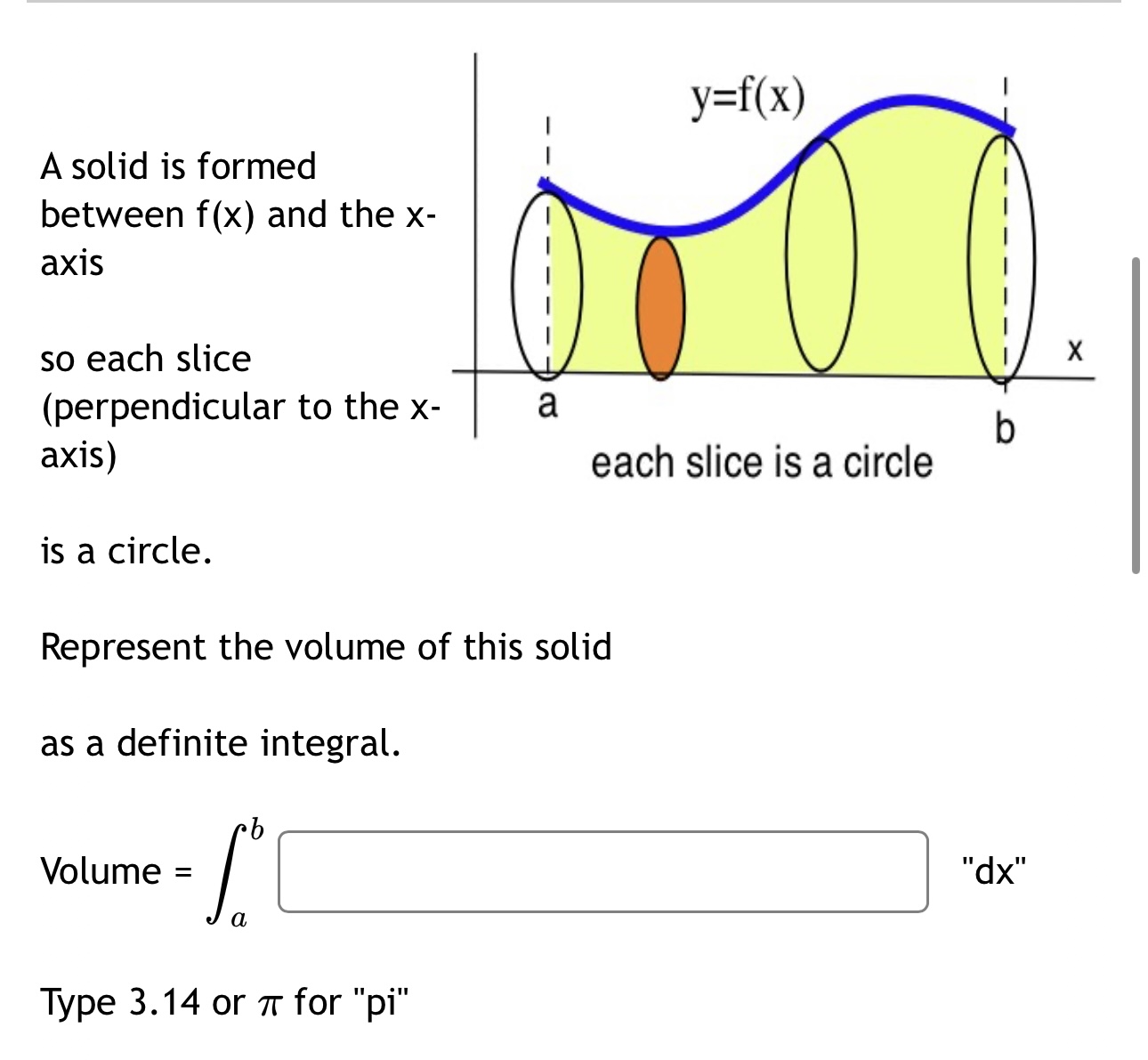 Solved Represent the volume of this solidas a definite | Chegg.com