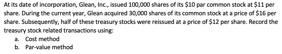 solved-at-its-date-of-incorporation-glean-inc-issued-chegg