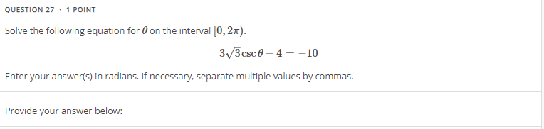 Solved QUESTION 27 . 1 POINT Solve the following equation | Chegg.com