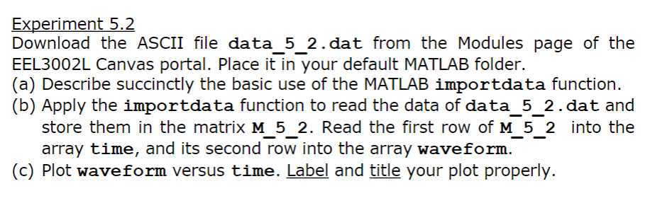 Solved Experiment 5.2 Download the ASCII file data_5_2.dat | Chegg.com