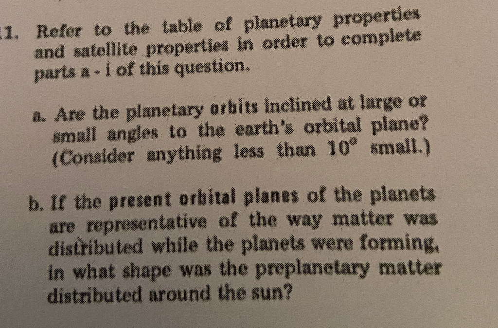 Solved 1. Refer To The Table Of Planetary Properties And 