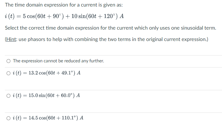 Solved The time domain expression for a current is given as: | Chegg.com