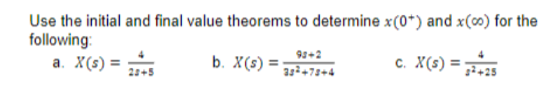 Solved Use The Initial And Final Value Theorems To Determine | Chegg.com