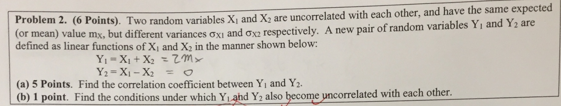 Solved (0 Points). Two random variables Xi and X2 are | Chegg.com