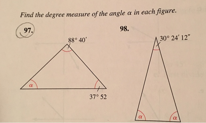 Solved Find the degree measure of the angle a in each | Chegg.com