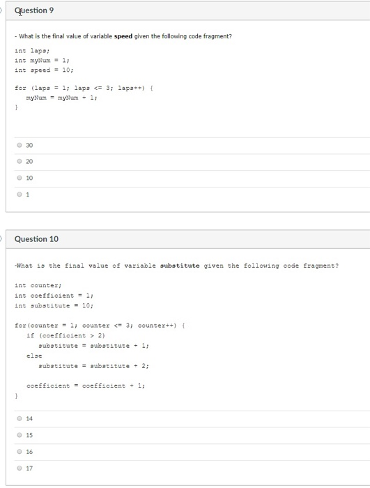 Solved Question 1 what is the final value of the variable | Chegg.com