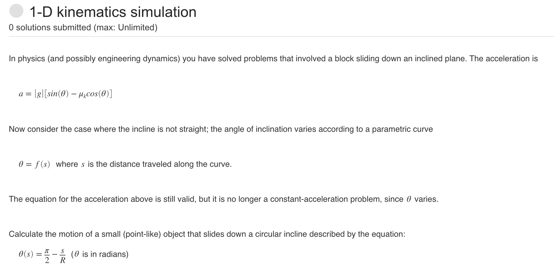 1-D kinematics simulation O solutions submitted (max: | Chegg.com
