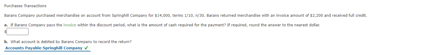 Solved Purchases Transactions Barans Company purchased | Chegg.com