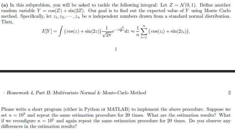 Solved Problem 2 (Monte-Carlo Method For Integration) | Chegg.com