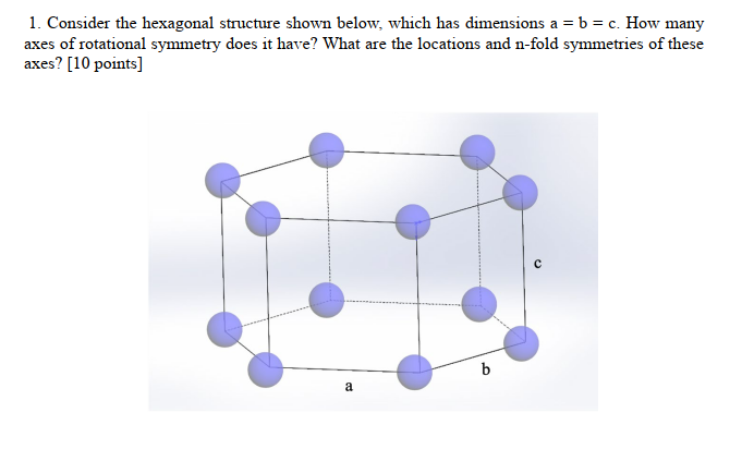 Solved 1. Consider the hexagonal structure shown below, | Chegg.com