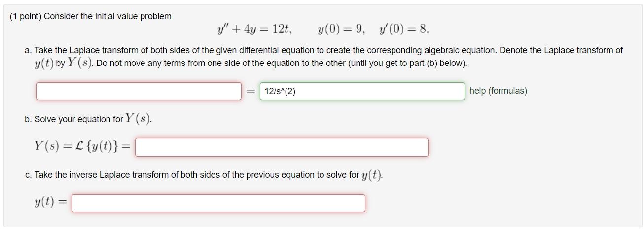 Solved (1 Point) Consider The Initial Value Problem Y" + 4y | Chegg.com