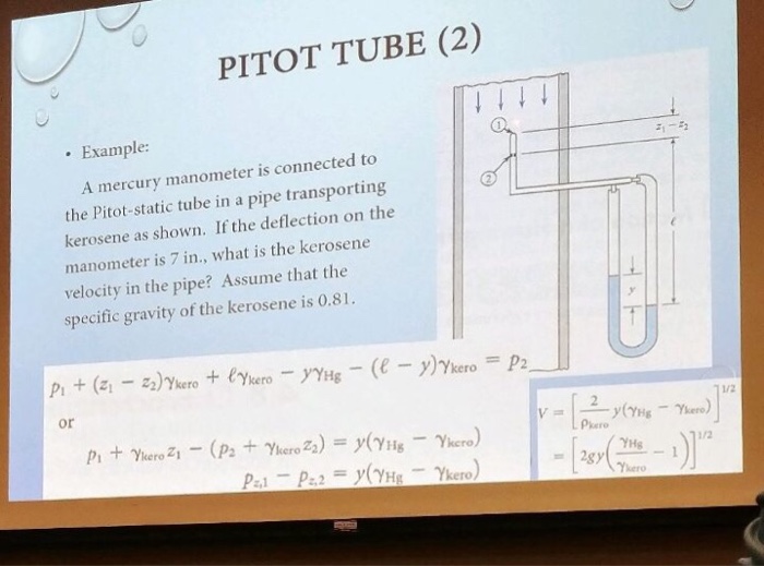 Solved Pitot Tube 2 Example A Mercury Manometer Is