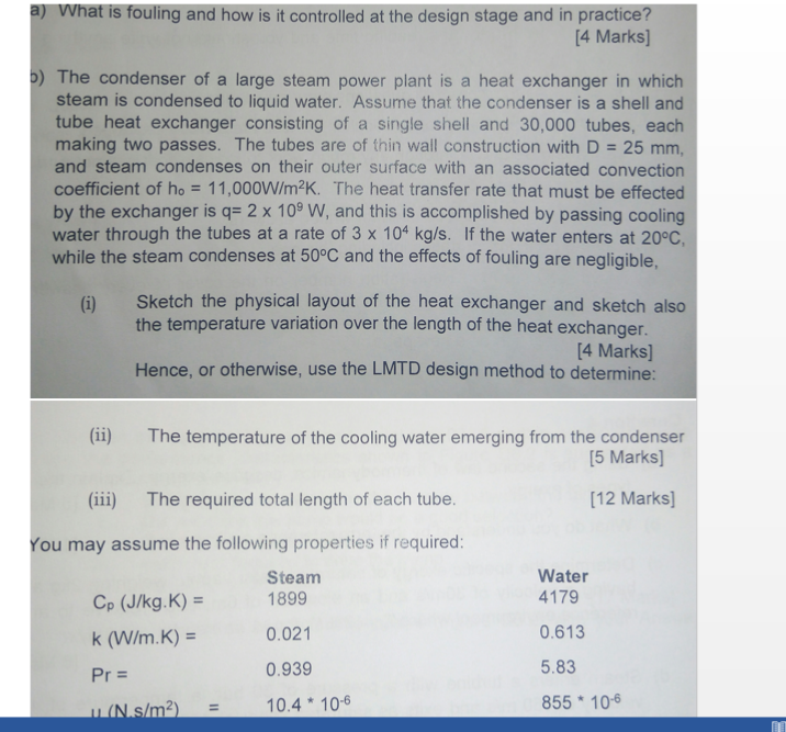 Solved a) What is fouling and how is it controlled at the | Chegg.com