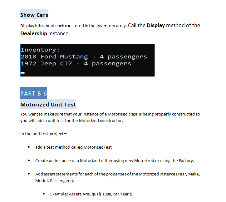 PART A-1 Project Setup Create a C# console | Chegg.com