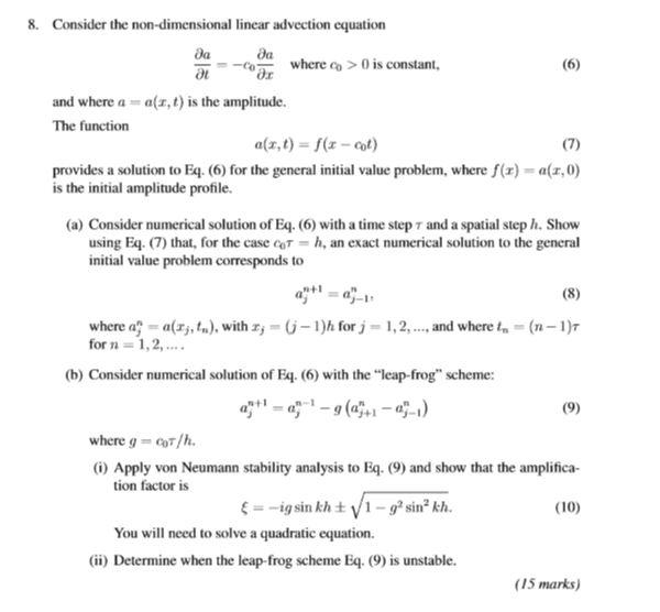 Solved 8. Consider the non-dimensional linear advection | Chegg.com