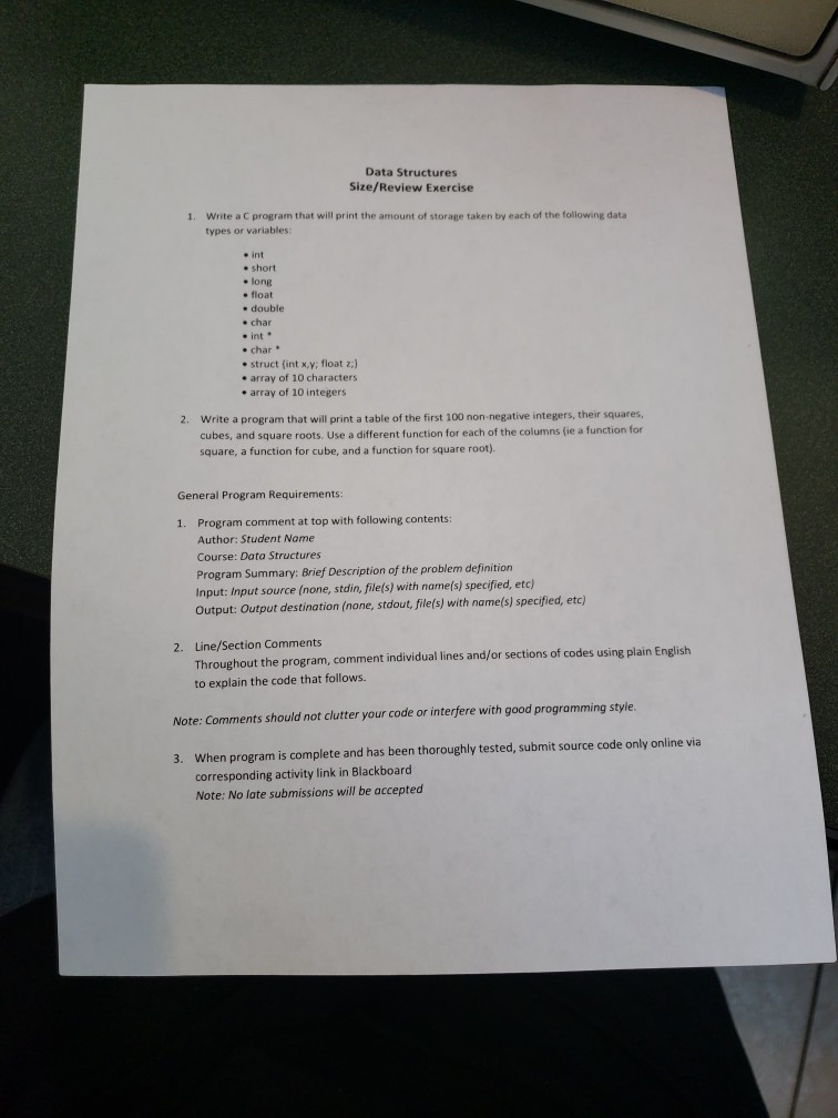 Solved Data Structures Size/Review Exercise 1. Write a C | Chegg.com