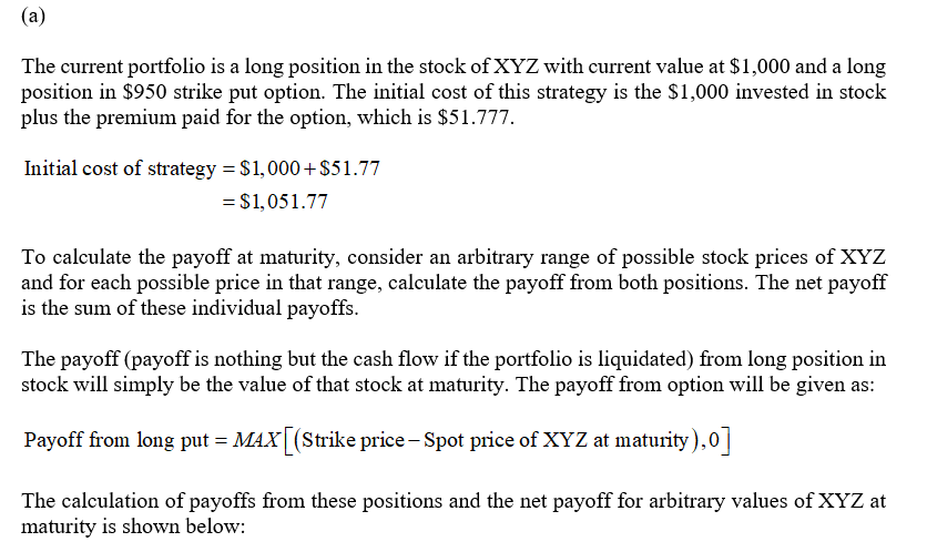 (a) The current portfolio is a long position in the stock of XYZ with current value at $1,000 and a long position in $950 str