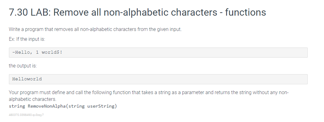 Solved 7.30 LAB: Remove All Non-alphabetic Characters - | Chegg.com