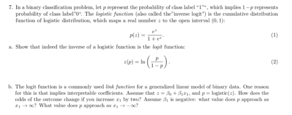 Solved 7. In a binary classification problem, let p | Chegg.com