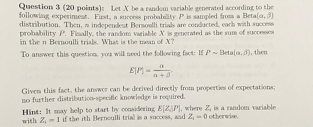 Solved Question 3 (20 points): Let X be a random variable | Chegg.com