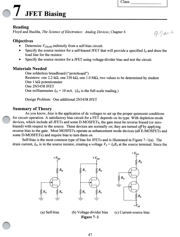 Solved Class 7 JEE JFET Biasing 9.90A Reading Floyd and