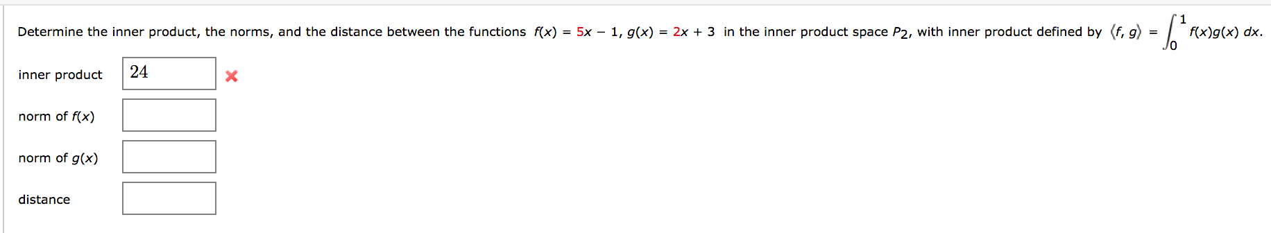 Solved Determine the inner product, the norms, and the | Chegg.com