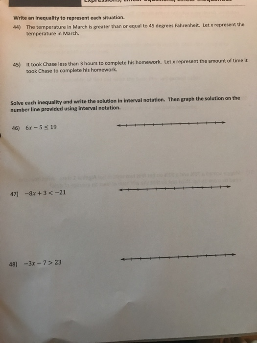 Solved Write an inequality to represent each situation. 44) | Chegg.com