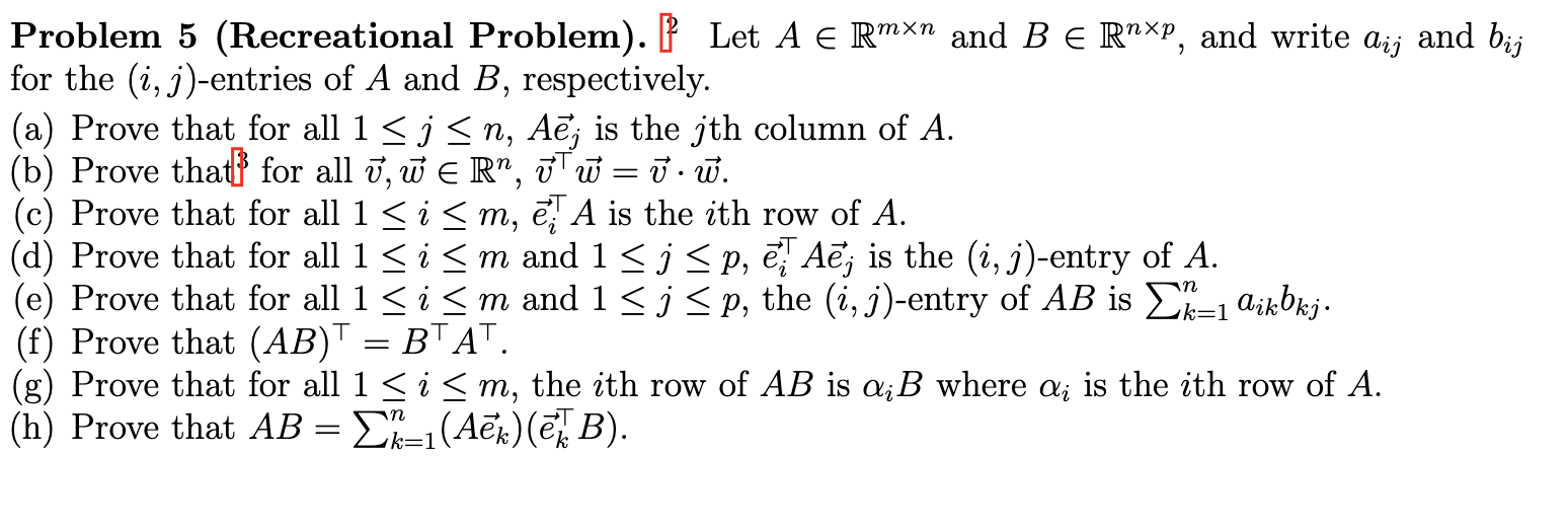Solved 2 Problem 5 (Recreational Problem). P Let A € Rmxn | Chegg.com