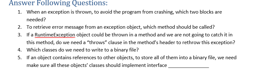 Solved Answer Following Questions: 1. When an exception is | Chegg.com
