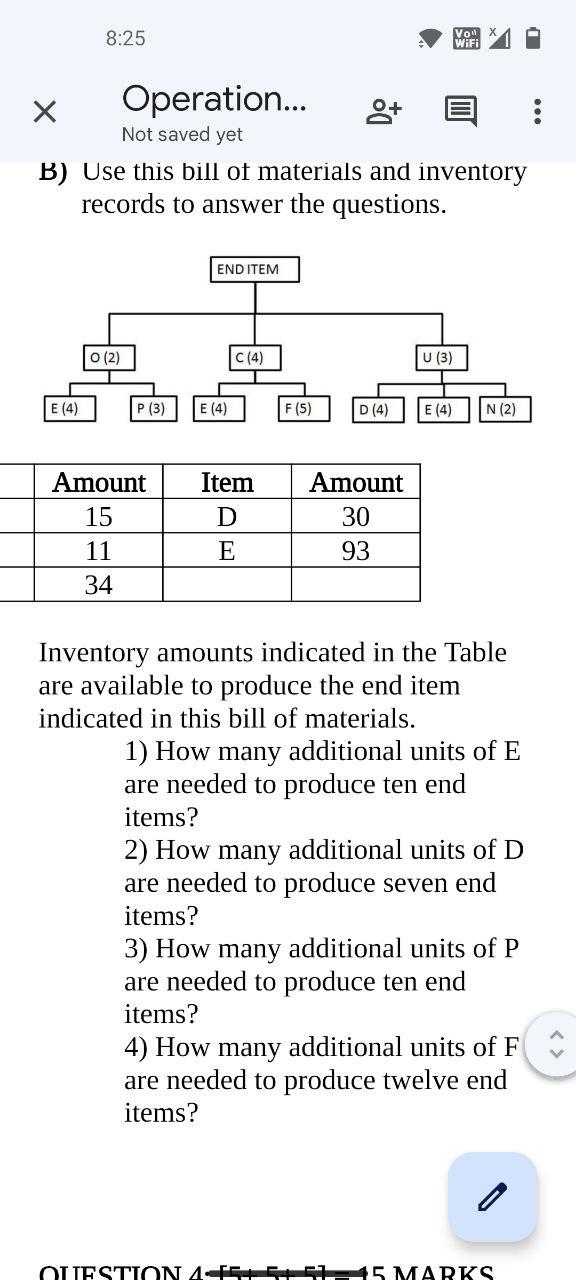 Solved B) Use this bill of materials and inventory records | Chegg.com