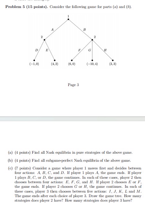 Solved Problem 5 (15 Points). Consider The Following Game | Chegg.com